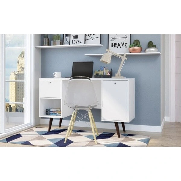 Bureau de travail Edgar mi-siècle en bois à 1 tiroir