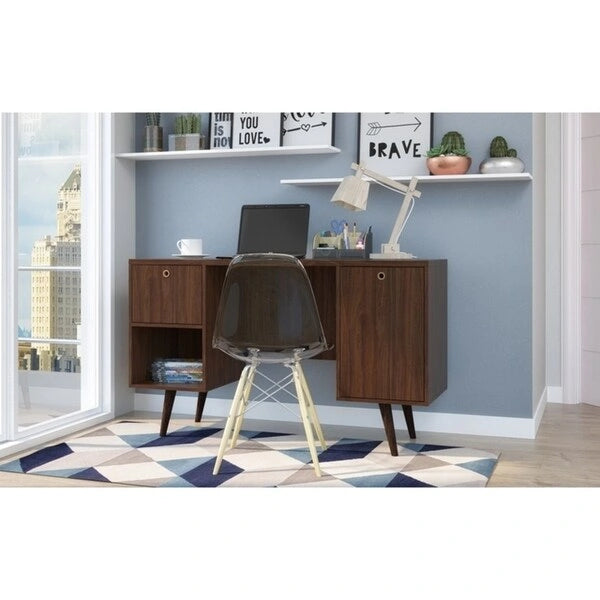 Bureau de travail Edgar mi-siècle en bois à 1 tiroir