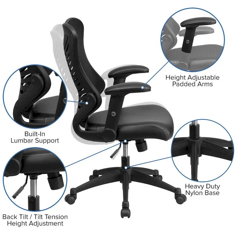 Chaise de bureau ergonomique pivotante de direction haut de gamme avec accoudoirs réglables