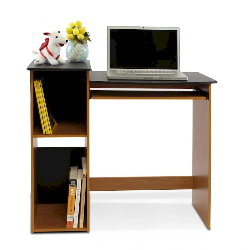 Bureau informatique multifonctionnel en merisier clair et bois noir
