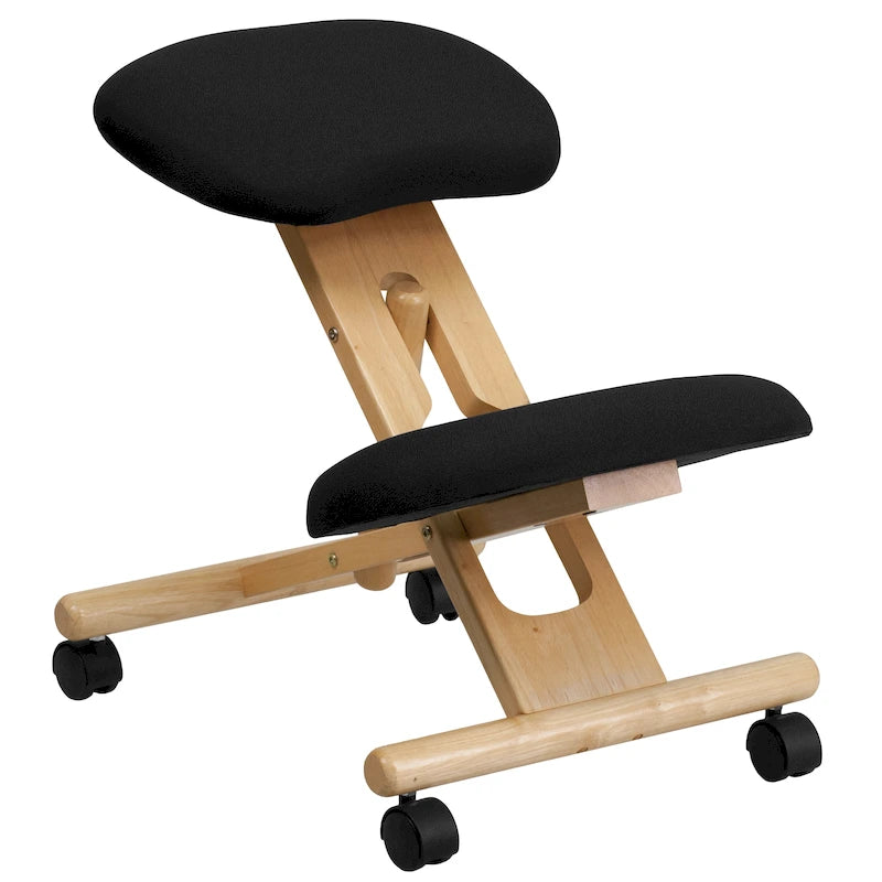 Chaise de bureau ergonomique mobile à genoux en bois et tissu