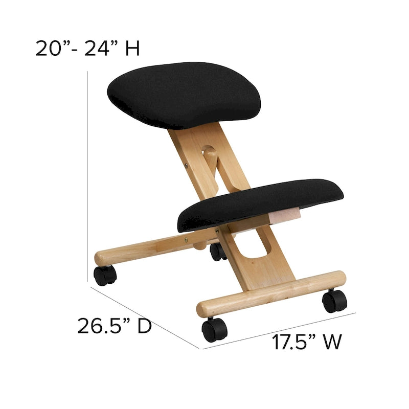 Chaise de bureau ergonomique mobile à genoux en bois et tissu