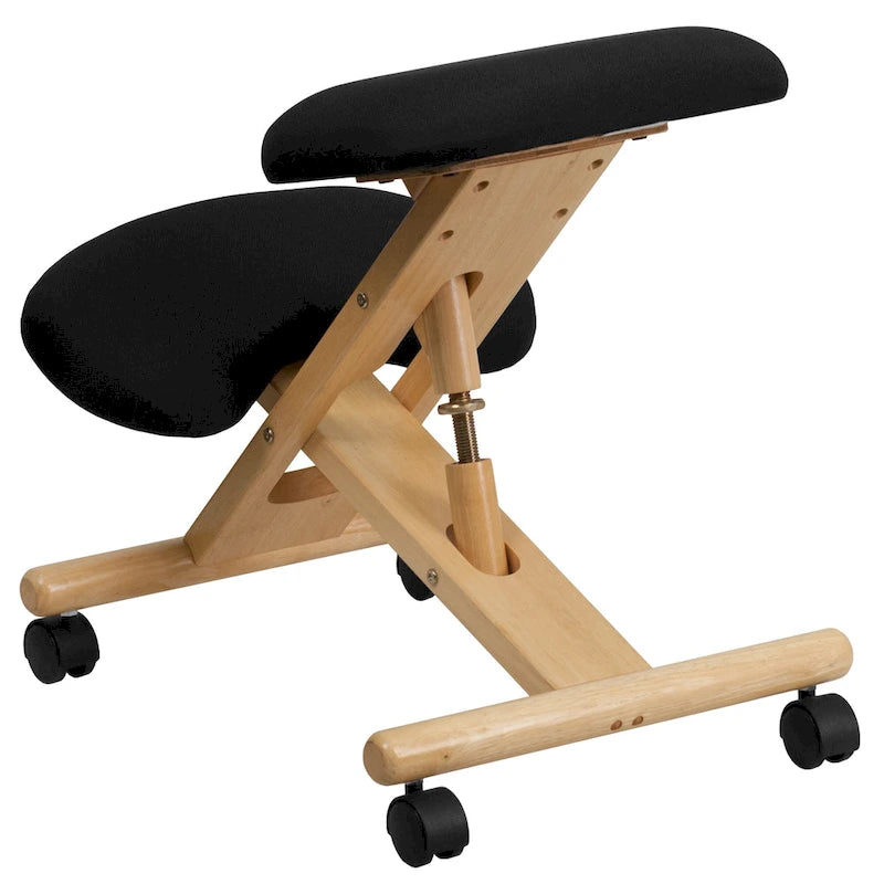 Chaise de bureau ergonomique mobile à genoux en bois et tissu