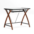 Bureau d'ordinateur moderne avec plateau en verre et tablette coulissante pour clavier