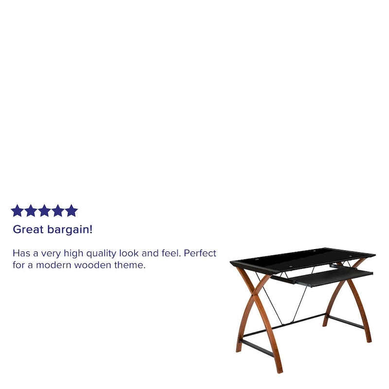 Bureau d'ordinateur moderne avec plateau en verre et tablette coulissante pour clavier