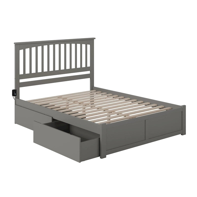 Lit plateforme Mission King avec 2 tiroirs en gris