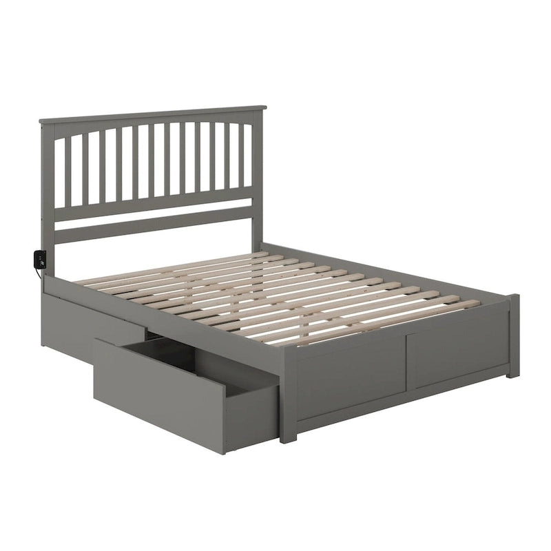Lit plateforme Mission King avec 2 tiroirs en gris