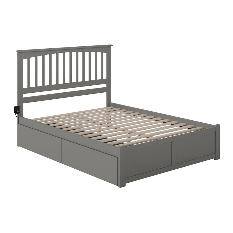 Lit plateforme Mission King avec 2 tiroirs en gris