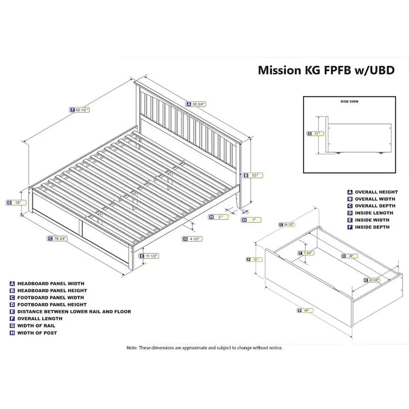 Lit plateforme Mission King avec 2 tiroirs en gris