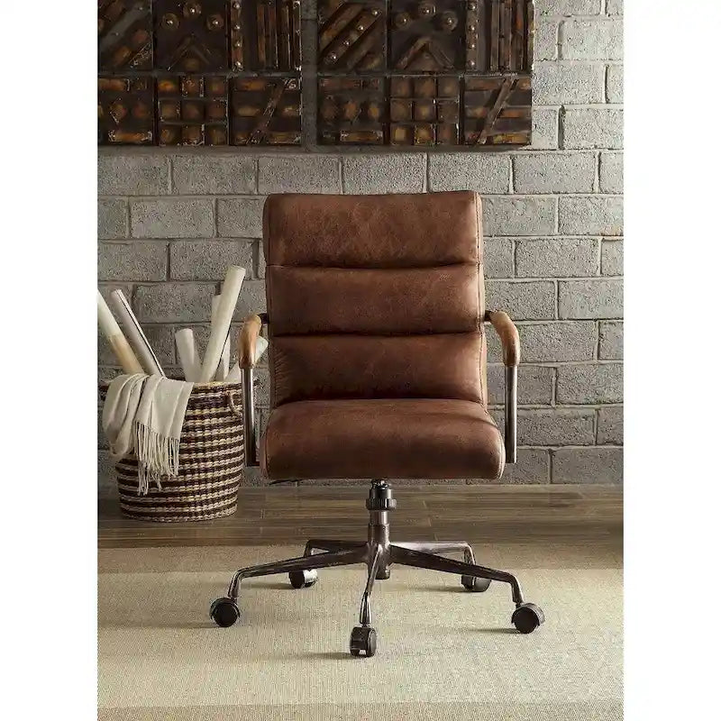 Chaise de bureau de direction ACME Harith, cuir pleine fleur marron rétro