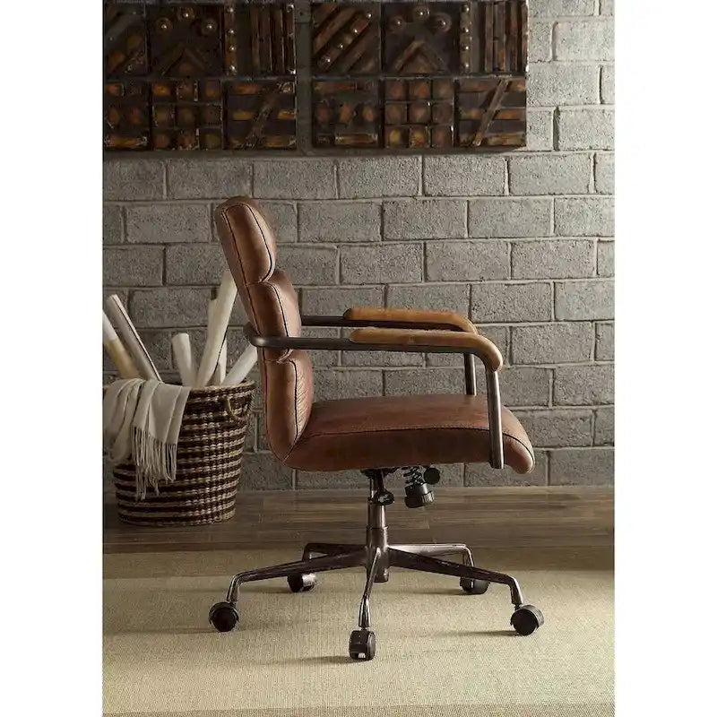 Chaise de bureau de direction ACME Harith, cuir pleine fleur marron rétro