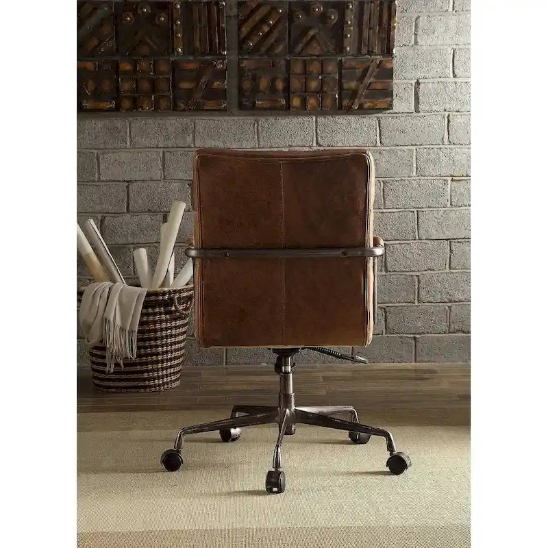 Chaise de bureau de direction ACME Harith, cuir pleine fleur marron rétro