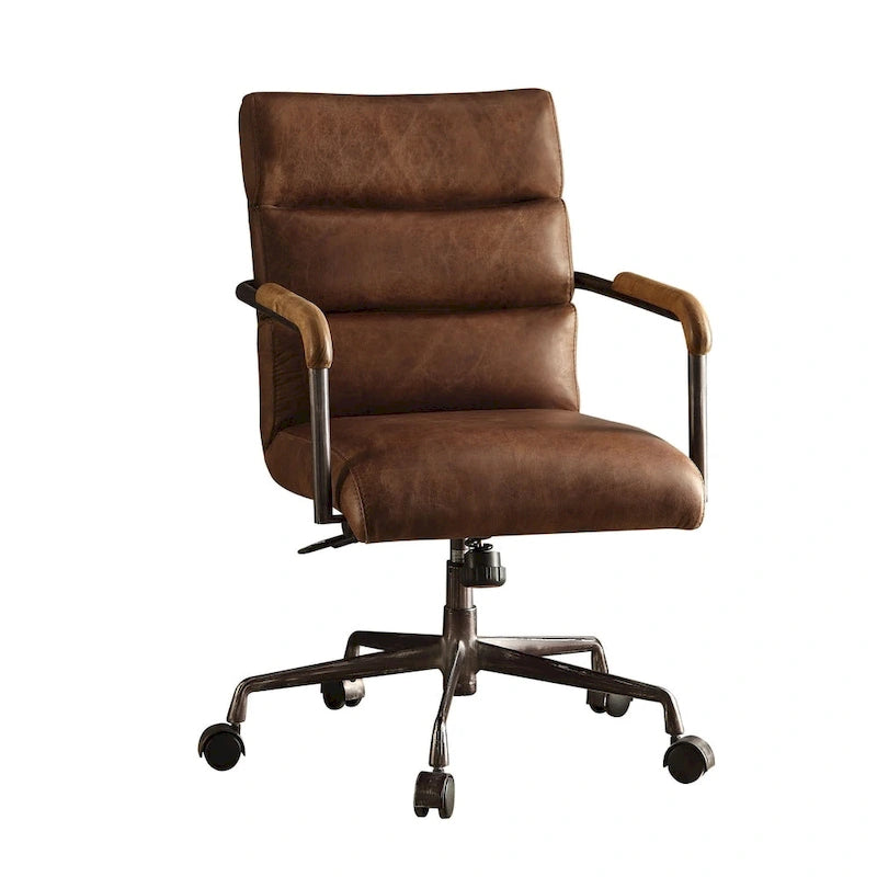 Chaise de bureau de direction ACME Harith, cuir pleine fleur marron rétro