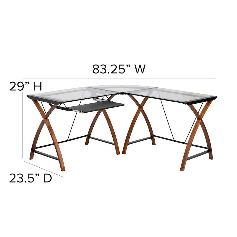 Bureau d'angle en L en verre pour ordinateur avec plateau de clavier coulissant