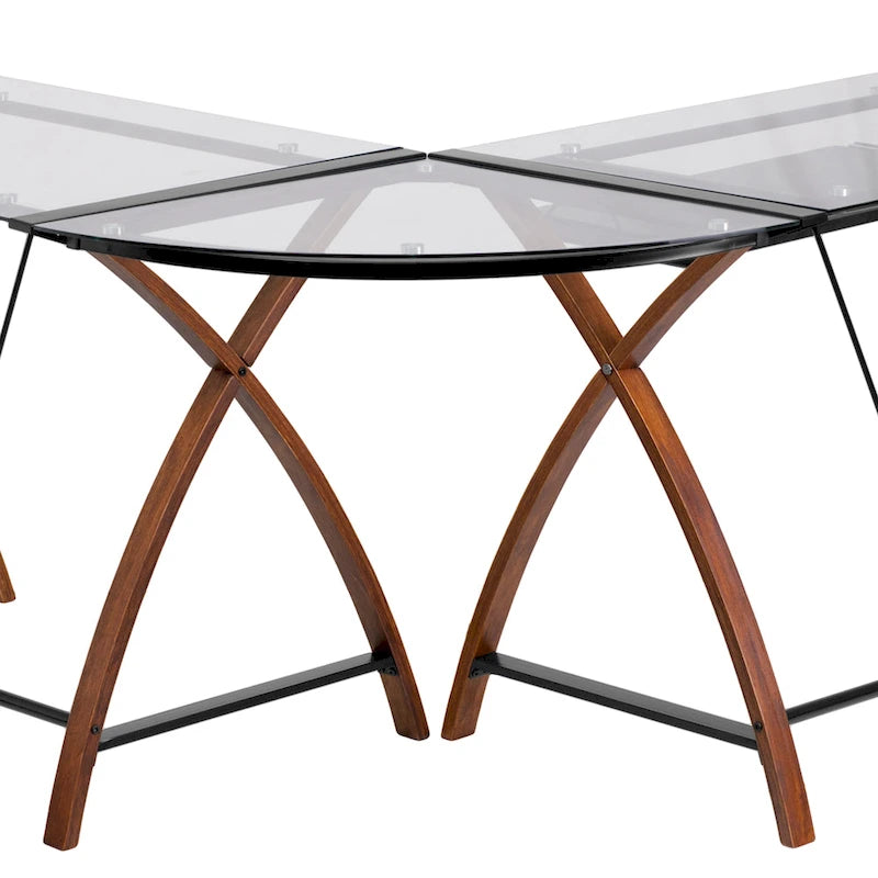 Bureau d'angle en L en verre pour ordinateur avec plateau de clavier coulissant