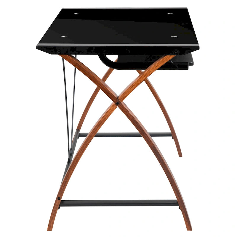 Bureau d'angle en L en verre pour ordinateur avec plateau de clavier coulissant