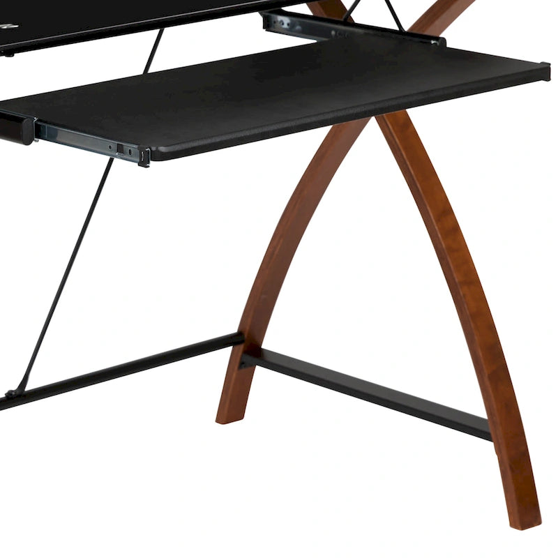 Bureau d'angle en L en verre pour ordinateur avec plateau de clavier coulissant