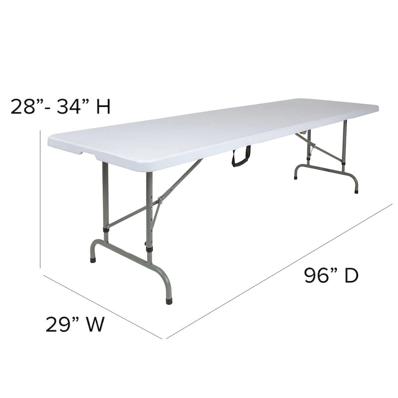 Table pliante réglable en plastique blanc granit de 30" l x 96" L avec poignée de transport