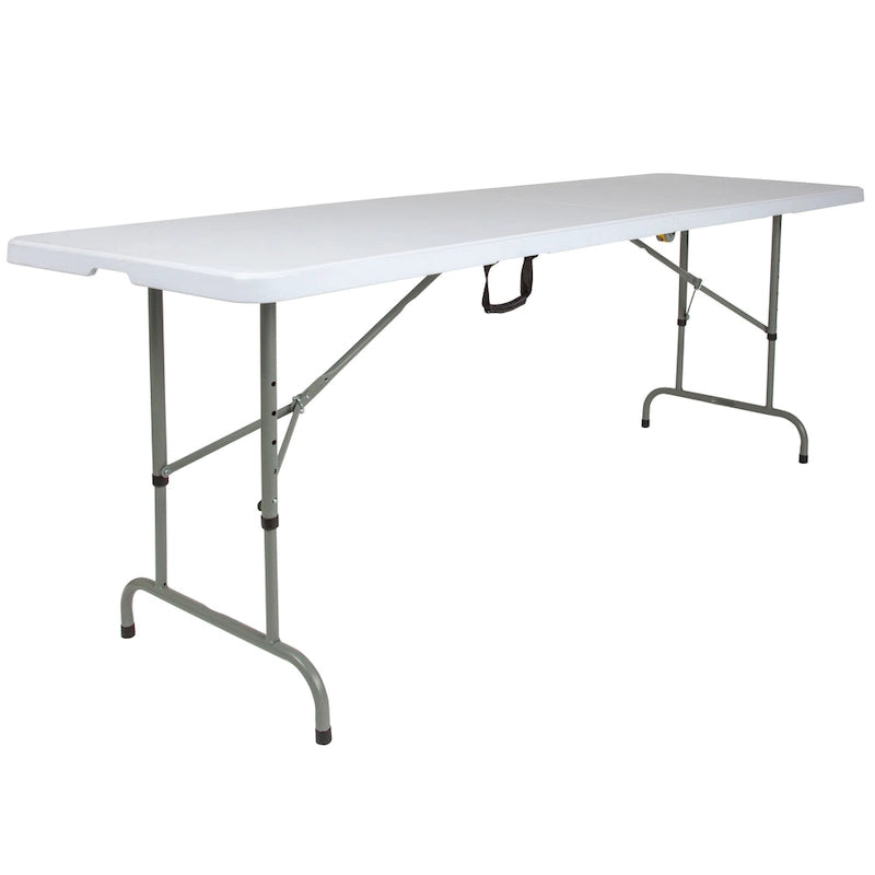 Table pliante réglable en plastique blanc granit de 30" l x 96" L avec poignée de transport