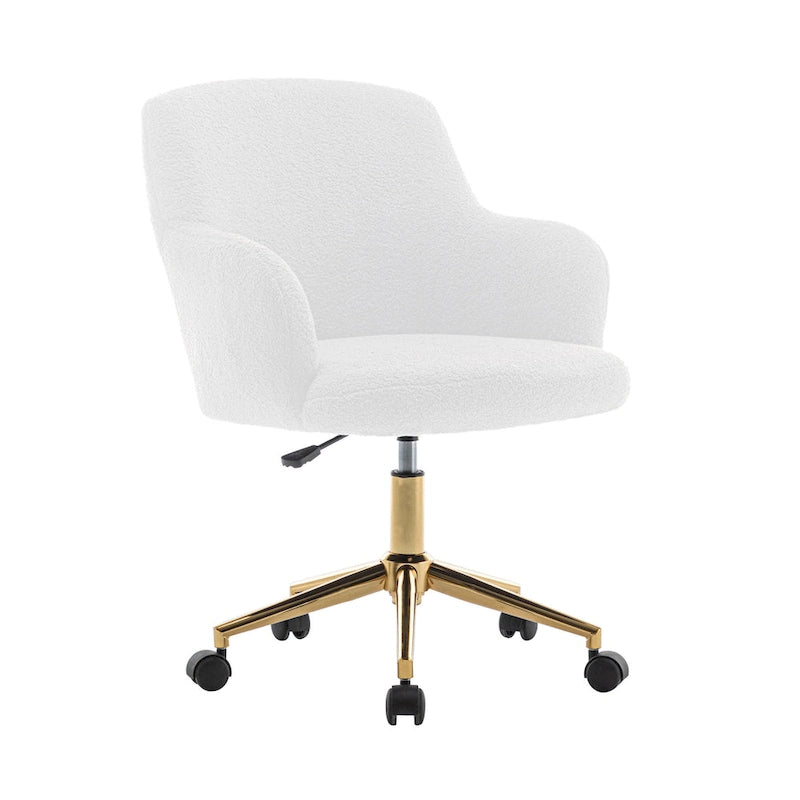 Chaise de bureau pivotante Porthos Home Tana, tissu Teddy, pieds chromés dorés