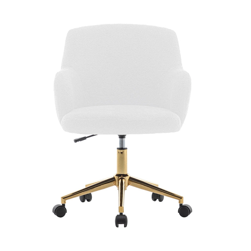 Chaise de bureau pivotante Porthos Home Tana, tissu Teddy, pieds chromés dorés