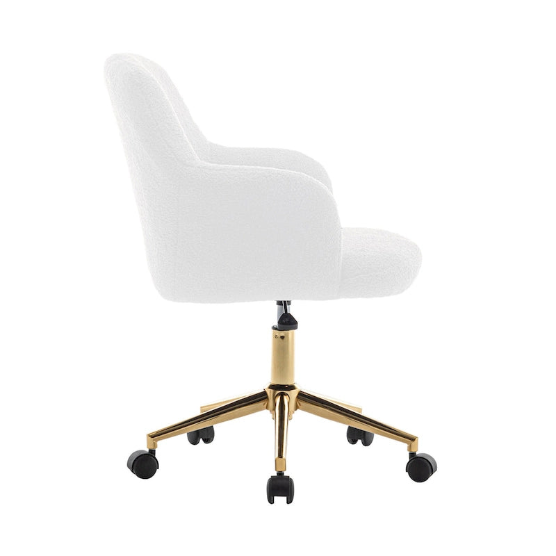 Chaise de bureau pivotante Porthos Home Tana, tissu Teddy, pieds chromés dorés