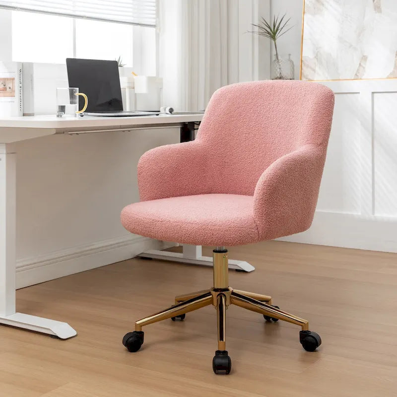 Chaise de bureau pivotante Porthos Home Tana, tissu Teddy, pieds chromés dorés