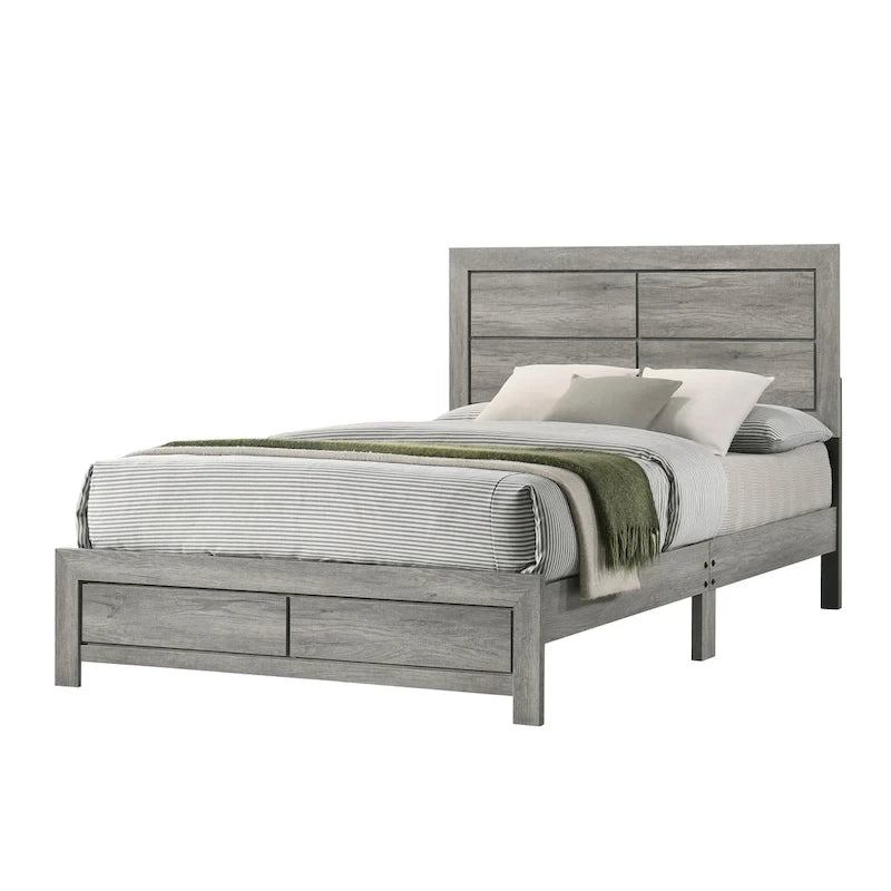 Ensemble de chambre rustique Jan 3 pièces gris avec plateforme