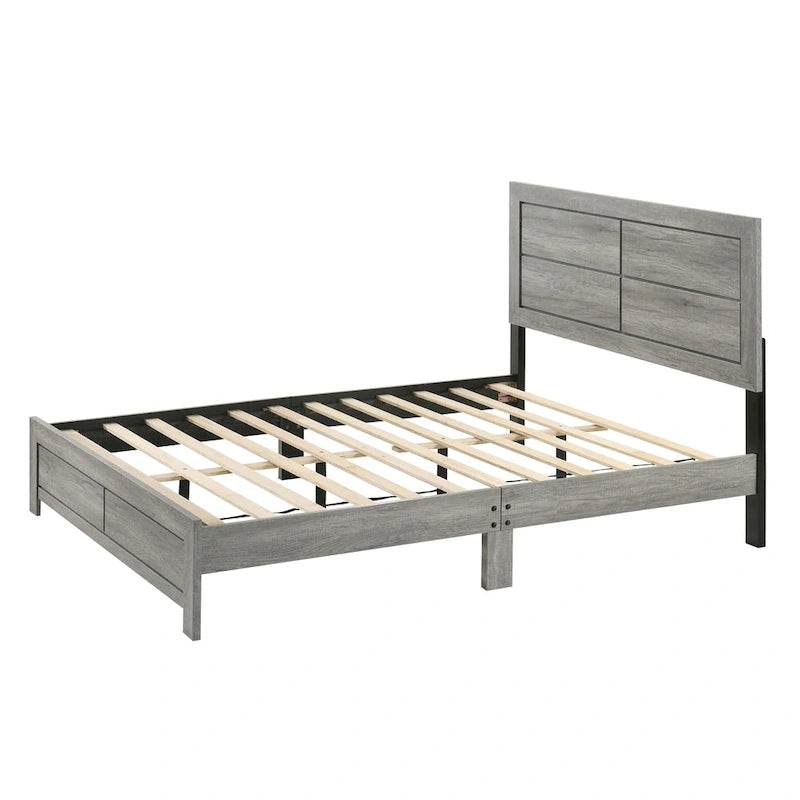 Ensemble de chambre rustique Jan 3 pièces gris avec plateforme