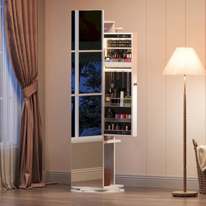 Moasis 66H Full Length Mirror Jewelry Armoire Lockable Standing Cabinet