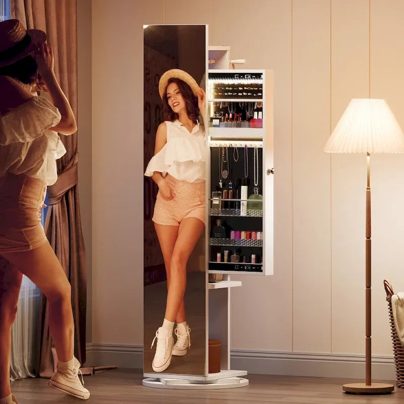 Moasis 66H Armoire à bijoux avec miroir pleine longueur et serrure sur pied