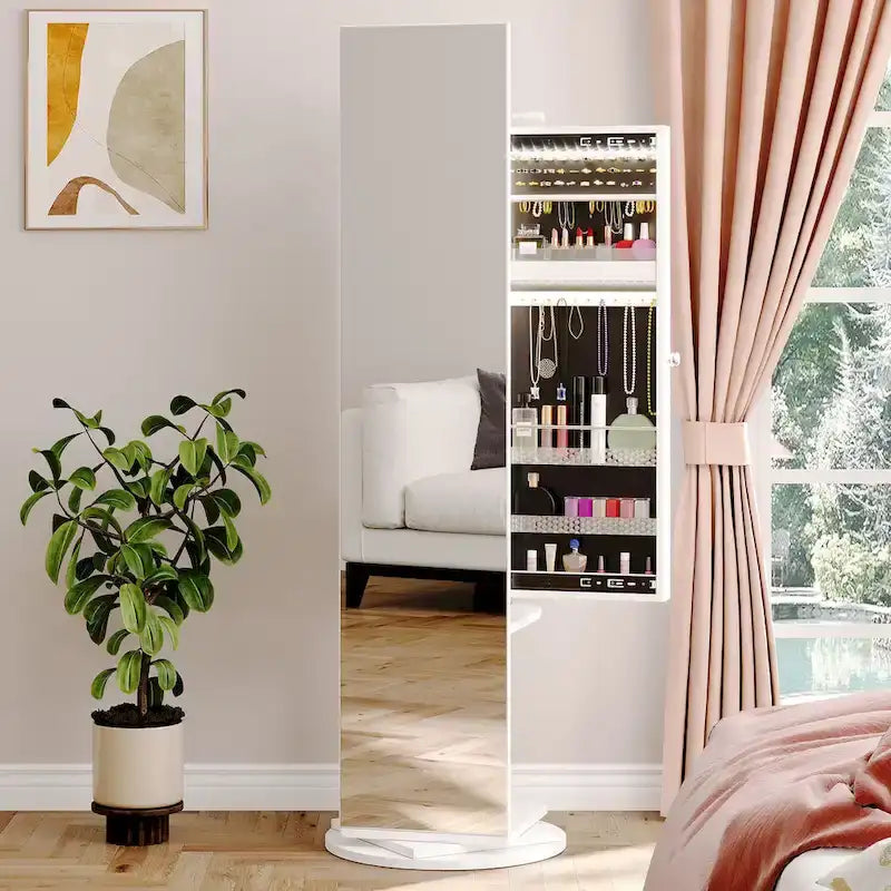 Moasis 66H Armoire à bijoux avec miroir pleine longueur et serrure sur pied