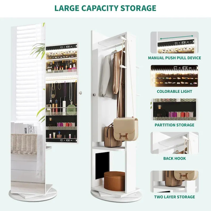 Moasis 66H Armoire à bijoux avec miroir pleine longueur et serrure sur pied