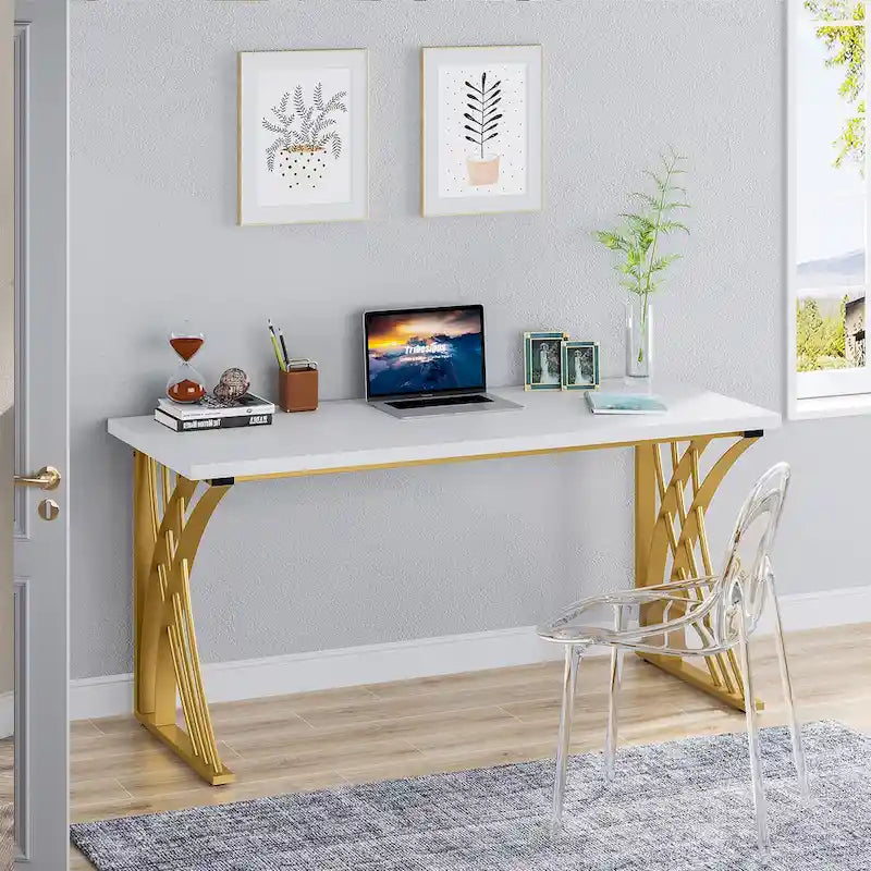 Bureau d'ordinateur moderne blanc de 55 pouces