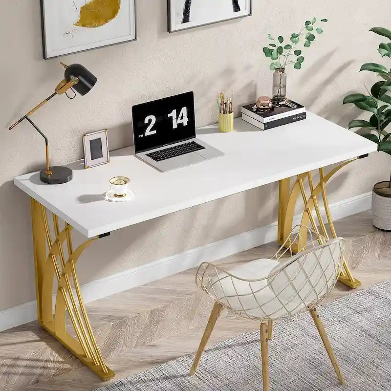 Bureau d'ordinateur moderne blanc de 55 pouces