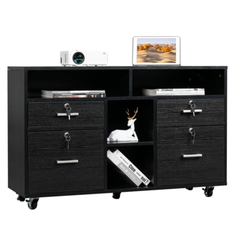 Meuble Classeur en Bois à 4 Tiroirs Grain de Bois Noir
