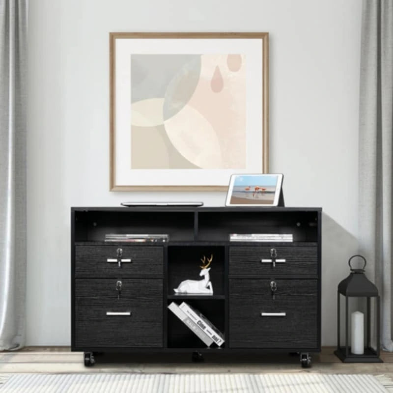 Meuble Classeur en Bois à 4 Tiroirs Grain de Bois Noir