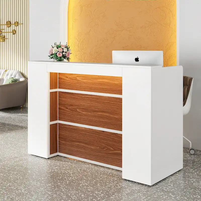 Comptoir d'accueil LED de 63 pouces avec panneaux privés pour la caisse au détail, magasin, bureau, hall, boutique, clinique