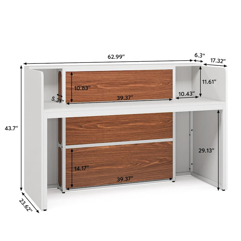 Comptoir d'accueil LED de 63 pouces avec panneaux privés pour la caisse au détail, magasin, bureau, hall, boutique, clinique