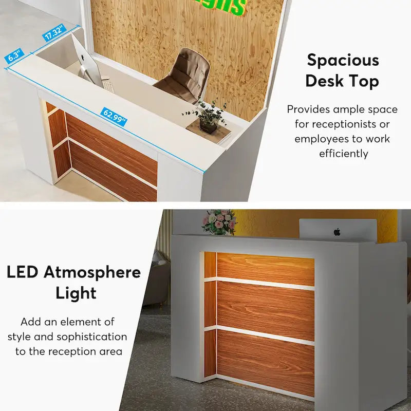 Comptoir d'accueil LED de 63 pouces avec panneaux privés pour la caisse au détail, magasin, bureau, hall, boutique, clinique