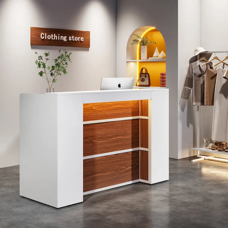 Comptoir d'accueil LED de 63 pouces avec panneaux privés pour la caisse au détail, magasin, bureau, hall, boutique, clinique