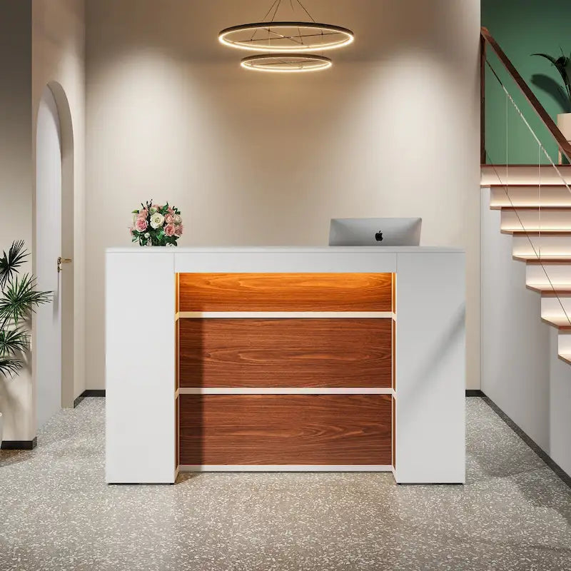 Comptoir d'accueil LED de 63 pouces avec panneaux privés pour la caisse au détail, magasin, bureau, hall, boutique, clinique