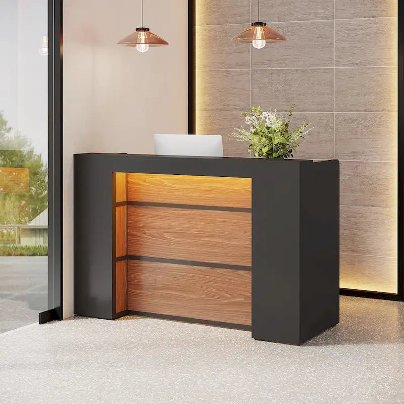 Comptoir d'accueil LED de 63 pouces avec panneaux privés pour la caisse au détail, magasin, bureau, hall, boutique, clinique