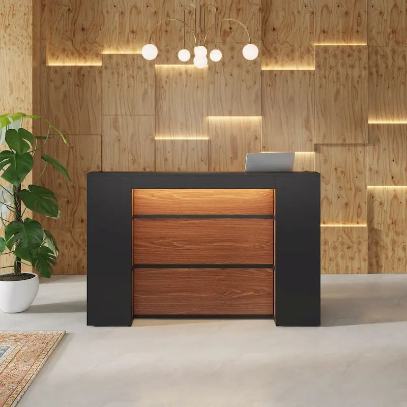 Comptoir d'accueil LED de 63 pouces avec panneaux privés pour la caisse au détail, magasin, bureau, hall, boutique, clinique