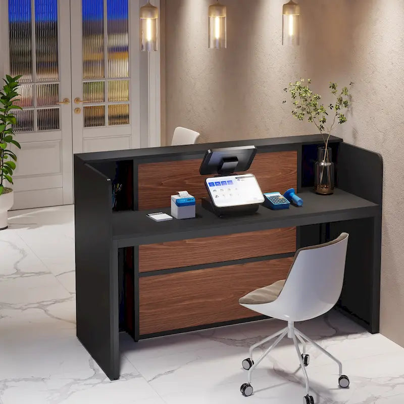 Comptoir d'accueil LED de 63 pouces avec panneaux privés pour la caisse au détail, magasin, bureau, hall, boutique, clinique