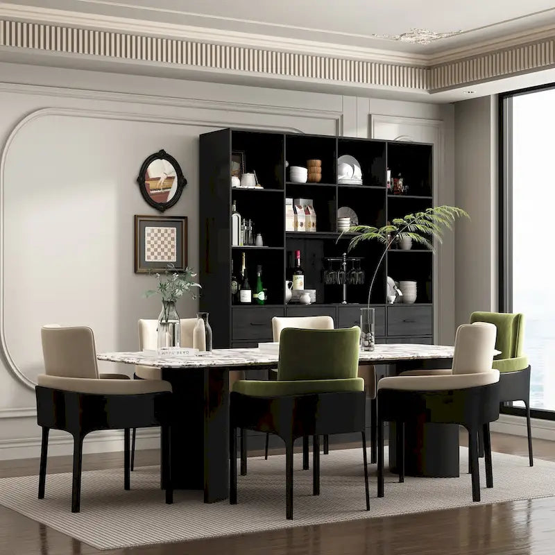 Bibliothèque avec 4 portes, 4 tiroirs et étagères de rangement, Noir - 199,9 cm H
