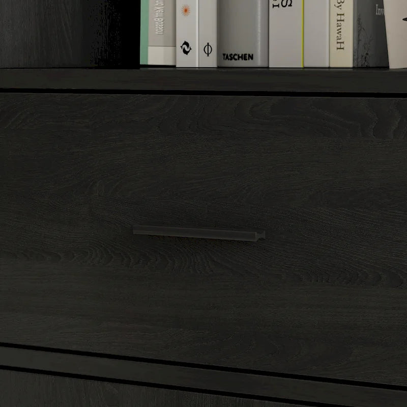 Bibliothèque avec 4 portes, 4 tiroirs et étagères de rangement, Noir - 199,9 cm H
