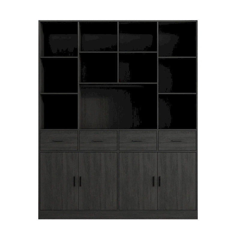 Bibliothèque avec 4 portes, 4 tiroirs et étagères de rangement, Noir - 199,9 cm H