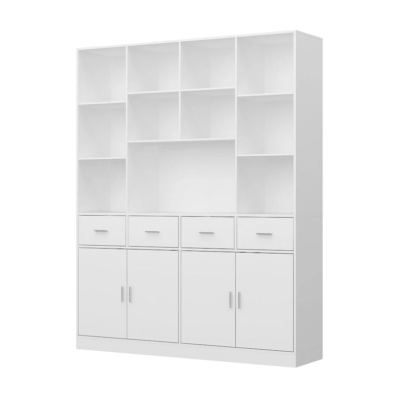Bibliothèque avec 4 portes, 4 tiroirs et étagères de rangement, Noir - 199,9 cm H