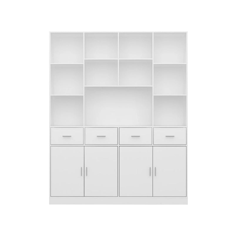 Bibliothèque avec 4 portes, 4 tiroirs et étagères de rangement, Noir - 199,9 cm H
